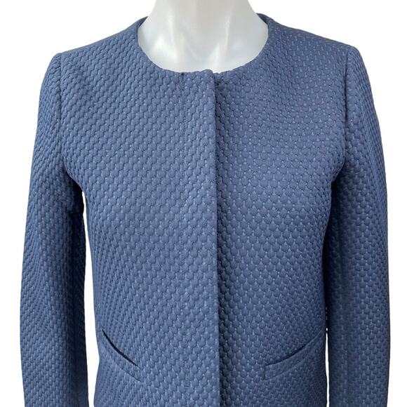 J.Crew Portfolio Blue Textured Long Sleeve Snap Button Blazer Coat Jacket Size 0 - Picture 3 of 5